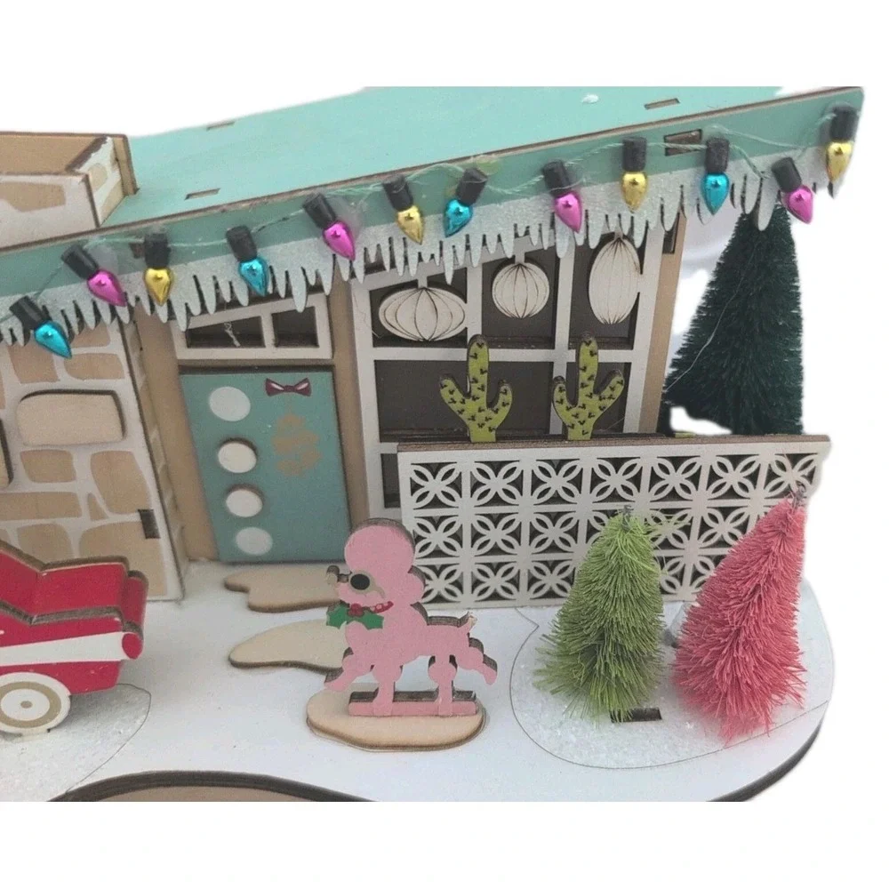 World Market Laser Cut Wood Mid Century Modern House LED‎ Poodle Red Car 2021